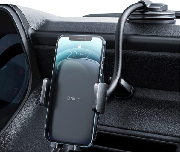 Qifutan Cell Phone Holder for Car Phone Mount Long Arm Dashboard Windshield Car Phone Holder Strong Suction Anti-Shake Stabilizer Phone Car Holder Compatible with All Phone Android Smartphone