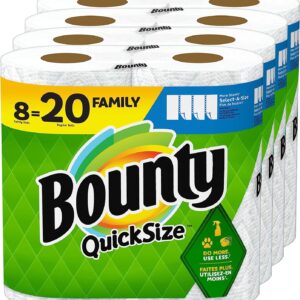 Bounty Quick Size Paper Towels, White, 8 Family Rolls = 20 Regular Rolls (Packaging May Vary)