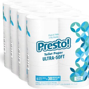 Amazon Brand - Presto! 2-Ply Toilet Paper, Ultra-Soft, Unscented, 24 Rolls (4 Packs of 6), Equivalent to 120 regular rolls