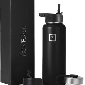 IRON °FLASK Sports Water Bottle - 40oz, 3 Lids (Straw Lid), Leak Proof - Stainless Steel Gym & Sport Bottles for Men, Women & Kids - Double Walled, Insulated Thermos, Metal Canteen