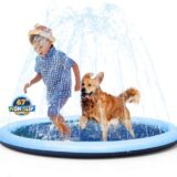 VISTOP Non-Slip Splash Pad for Kids and Dog, Thicken Sprinkler Pool Summer Outdoor Water Toys - Fun Backyard Fountain Play Mat for Baby Girls Boys Children or Pet Dog (67 inch, Blue&Blue)