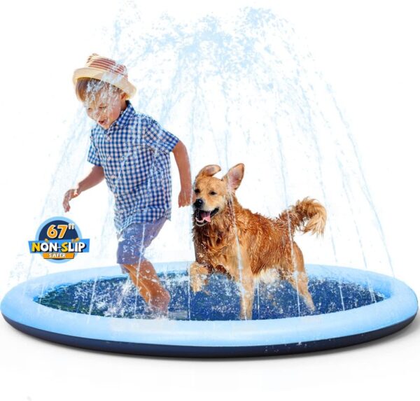 VISTOP Non-Slip Splash Pad for Kids and Dog, Thicken Sprinkler Pool Summer Outdoor Water Toys - Fun Backyard Fountain Play Mat for Baby Girls Boys Children or Pet Dog (67 inch, Blue&Blue)